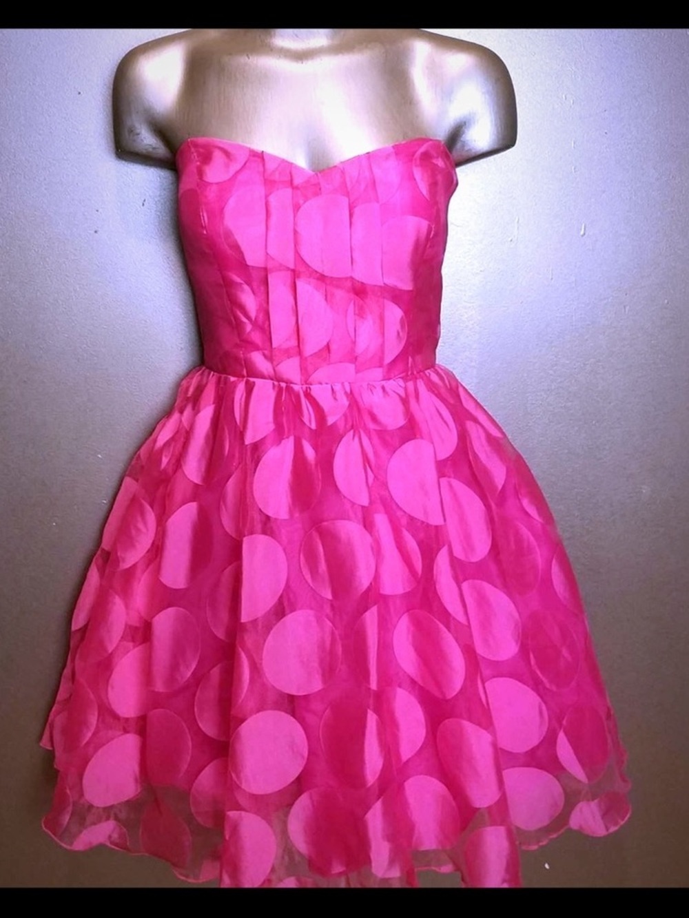 Coach Hot Pink Polka Dot Strapless Party Dress